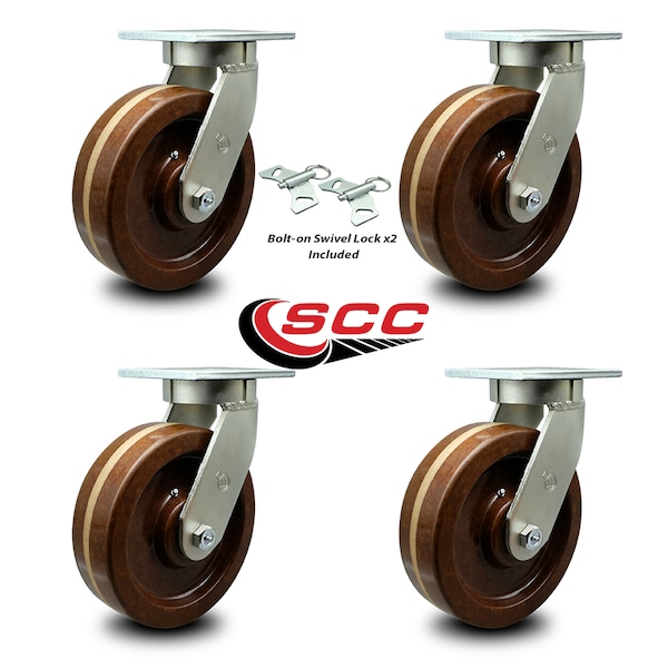 12 Inch Heavy Duty High Temp Phenolic Swivel Caster Set with 2 Swivel Locks SCC